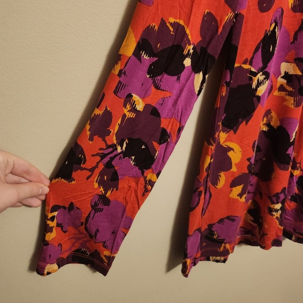 LOGO Lori Goldstein XS Orange Floral Long Sleeve Tunic - Picture 2 of 8